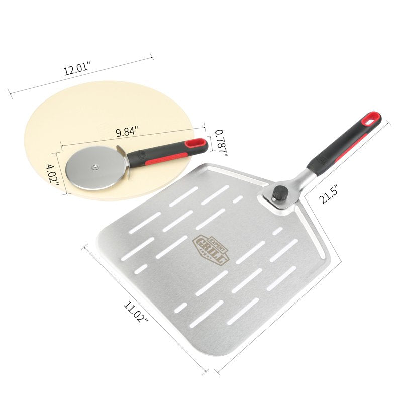 12" Round Cordierite Pizza Stone Set with Peel & Cutter - 3-Piece
