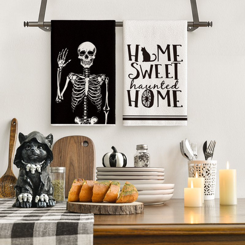 Let's Get Spooky Skeleton Hand Halloween Kitchen Towels Set of 4 - 18x26 Inches