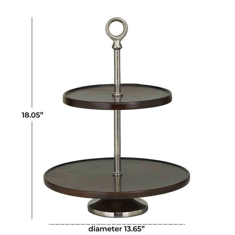 14" x 18" Dark Brown Mango Wood Tiered Server - 2-Tier Round