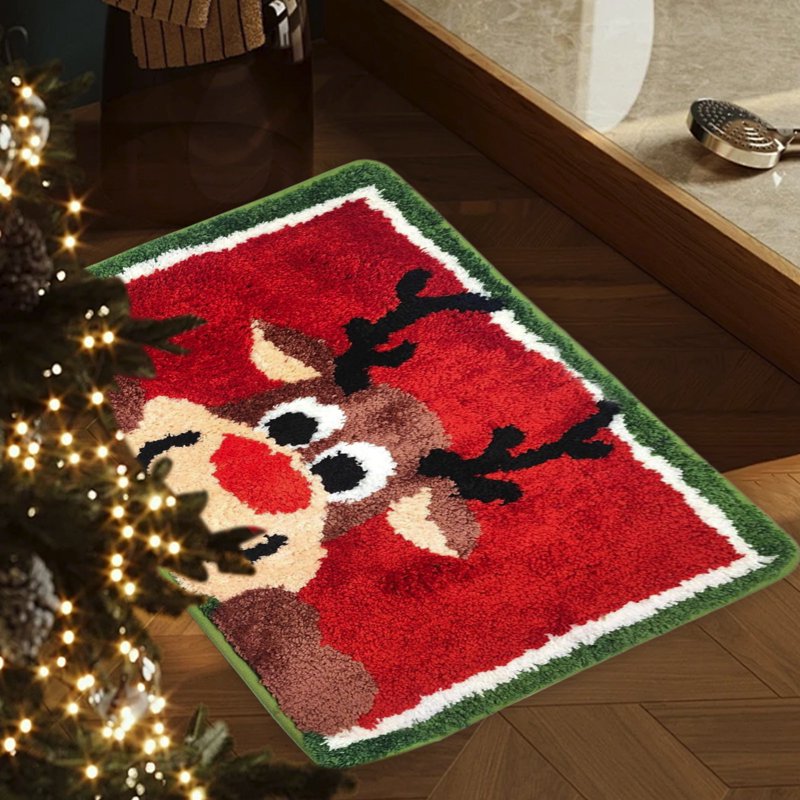 Christmas Reindeer Rug - Red Holiday Door Mat with Non-Slip Rubber Bottom - Variation #27
