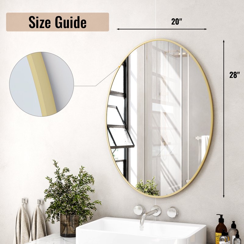 Oval Bathroom Mirror 20x28 Inches Wall Mirror Gold - Elegant & Durable