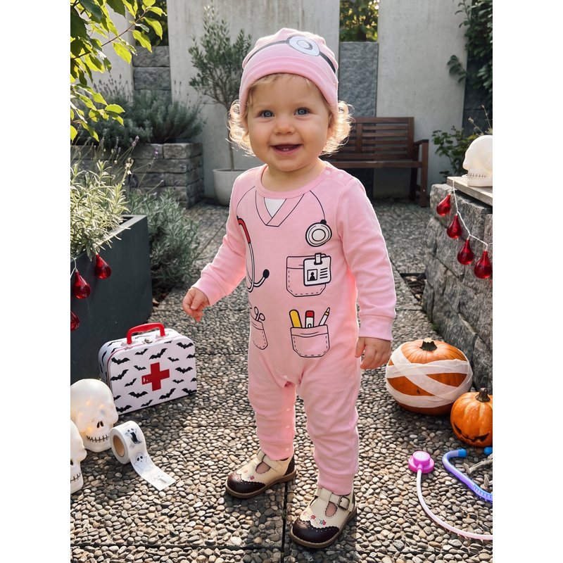 Pink Toddler Doctor Costume Romper & Hat Set 6-12 Months Baby Dress Up