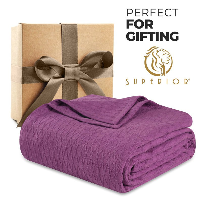 All-Season Cotton Bed Blanket - Full/Queen, Purple - Superior Diamond Weave