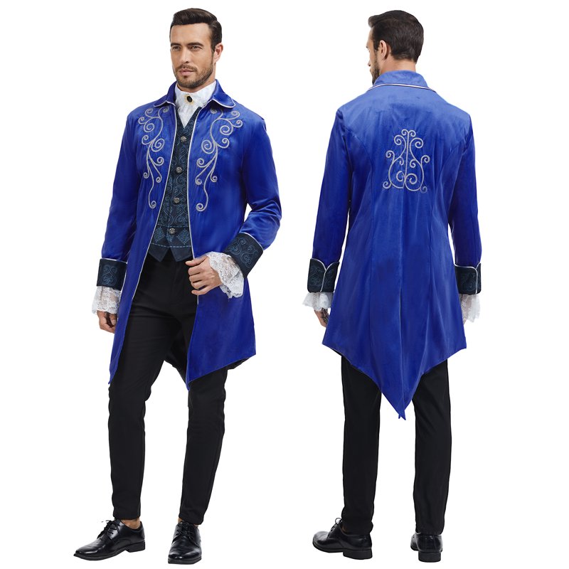 Medieval Steampunk Tailcoat for Men Gothic Victorian Frock Coat - Blue XXL
