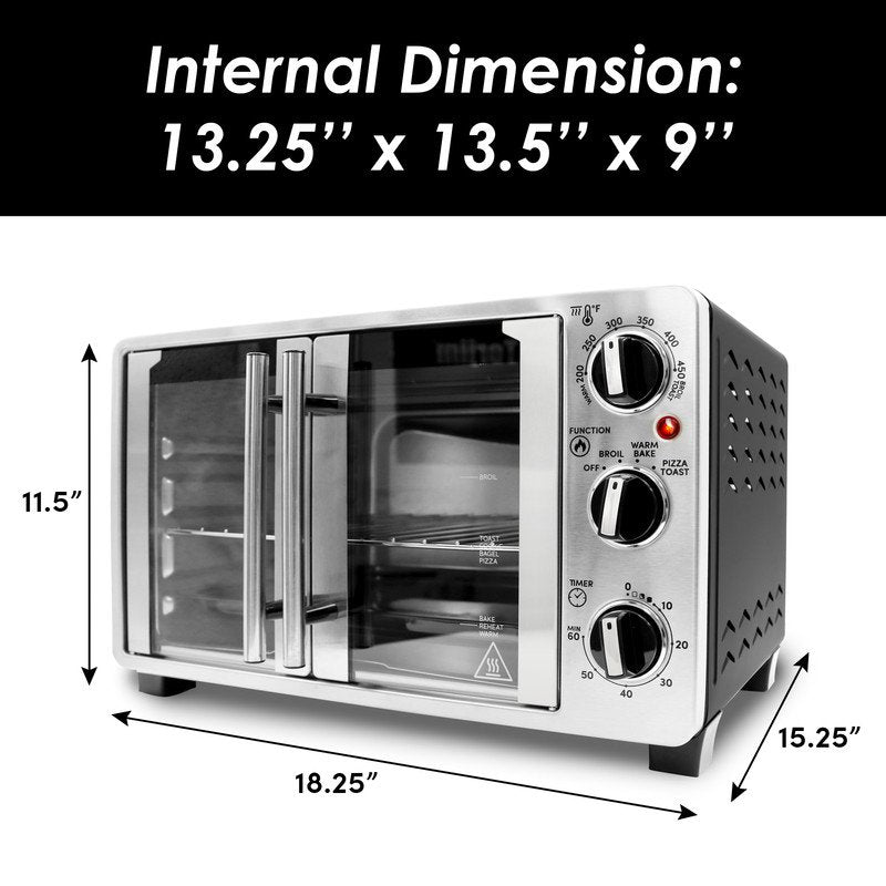 25L Double French Door Countertop Toaster Oven, Stainless Steel - 12" Pizza
