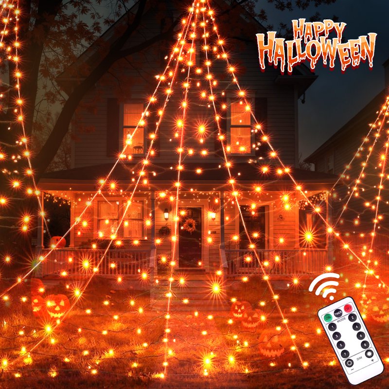 Halloween Spider Web Lights Outdoor 500 LED Orange & Purple Halloween Decorations