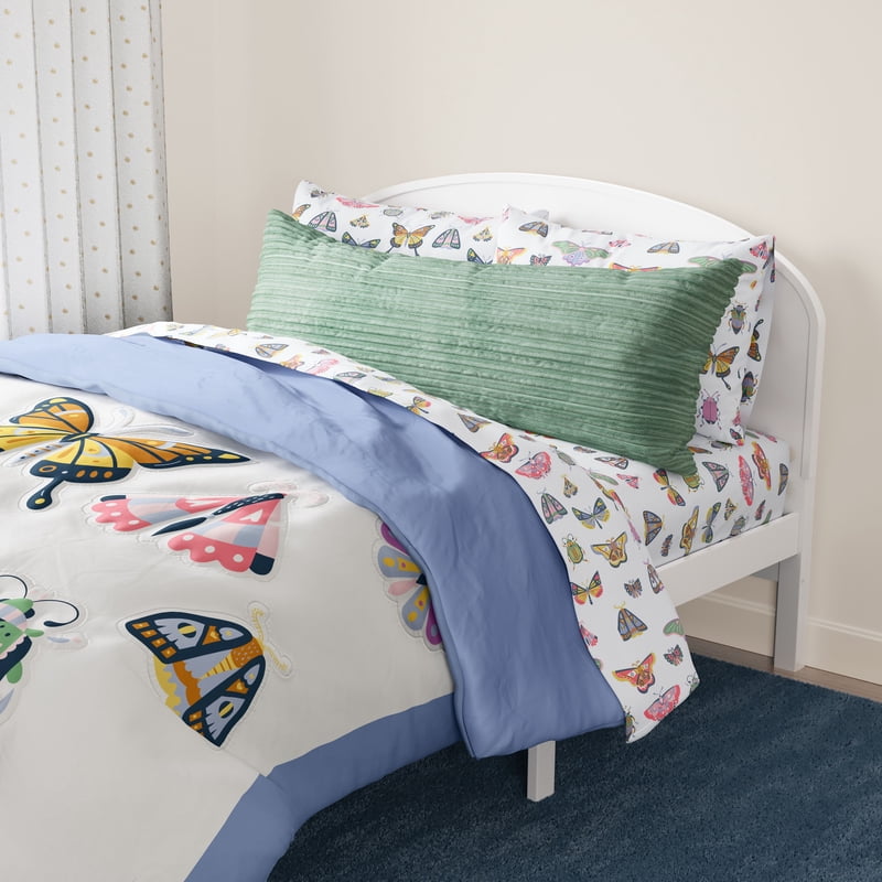 Kids Body Pillow with Removable Plush Ribbed Corduroy Cover - Light Green, 48x20 inches