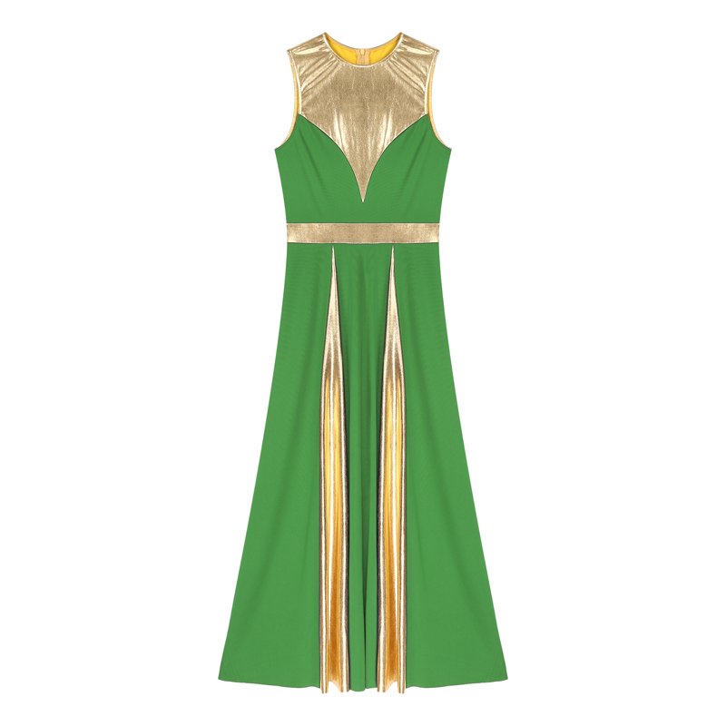 Women’s Sleeveless Worship Dance Dress - Metallic Patchwork Church Performance Green M