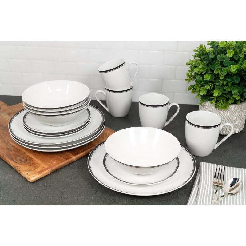 Simply Coupe 16-Piece Ceramic Dinnerware Set - Black