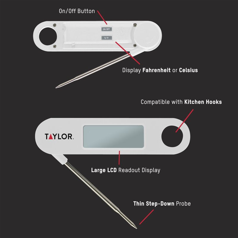 Stainless Steel Digital Folding Probe Meat Thermometer - White