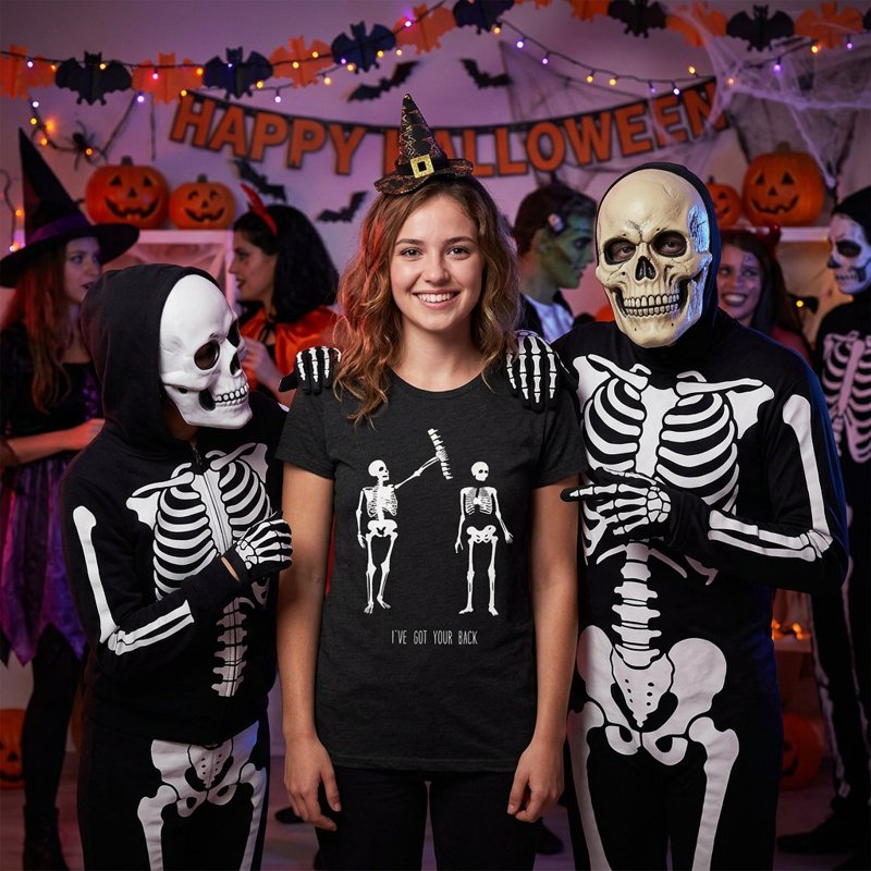 Women's Funny Skeleton Back You Got Your Back Halloween T-Shirt Heather Black XL
