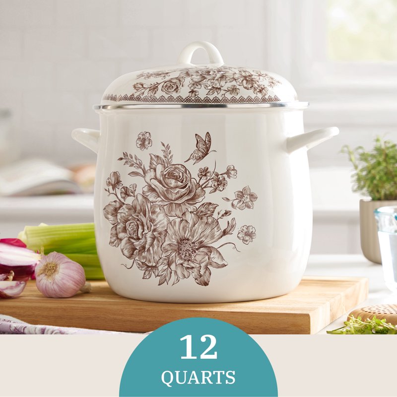 12 Qt Enamel on Steel Stock Pot with Lid - Brown