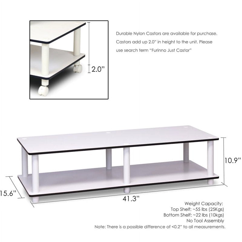 Wide TV Stand - No Tools Assembly, Plain White, 46" TV