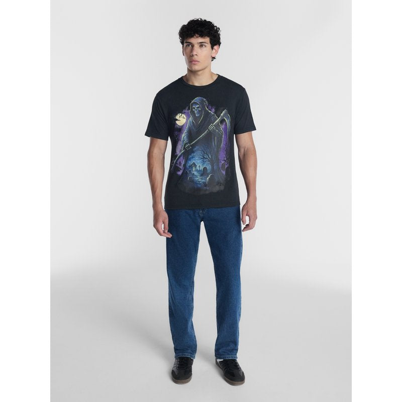 Halloween Men's Grim Reaper Graphic T-Shirt - Black Soot, Size L