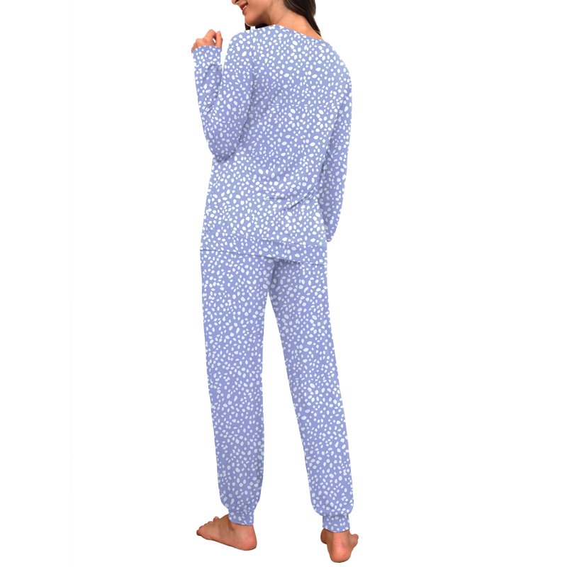 Women's Pajama Set Long Sleeve Sleepwear with Pockets - Blue 15-Spot, M
