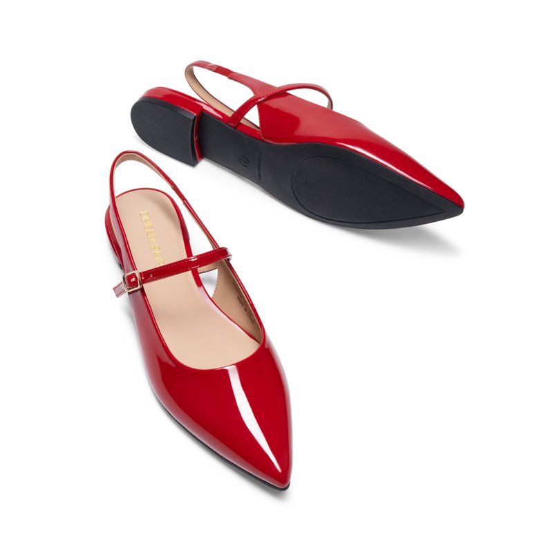 Red Women's Pointed Toe Slingback Flats - Adjustable Ankle Strap Low Heel Dress Shoes, Size 6.5