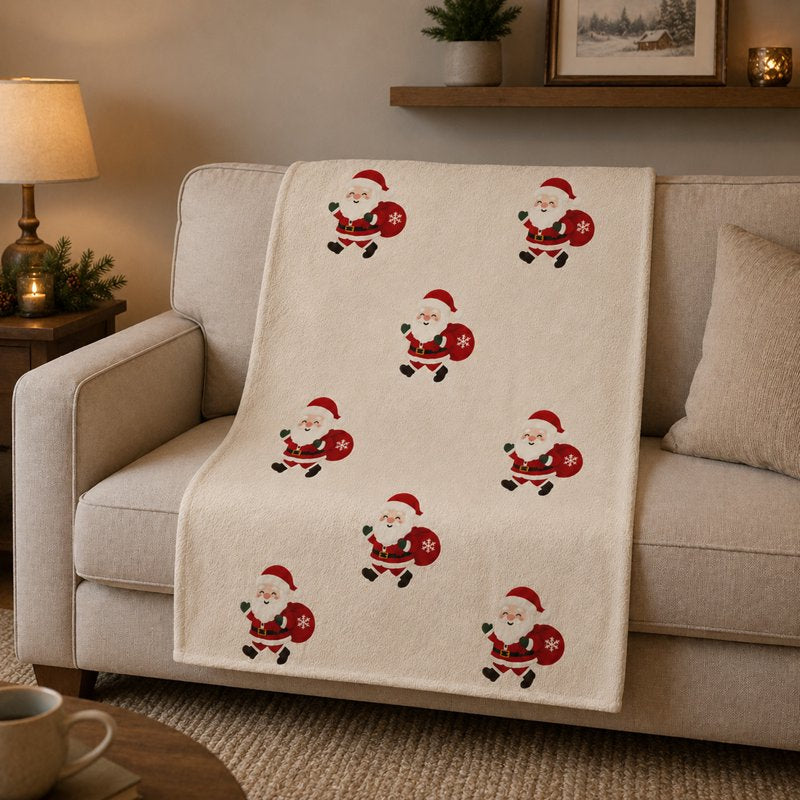 Santa Claus Printed Christmas Flannel Throw Blanket - 59 x 39.37in, Soft Holiday Decor