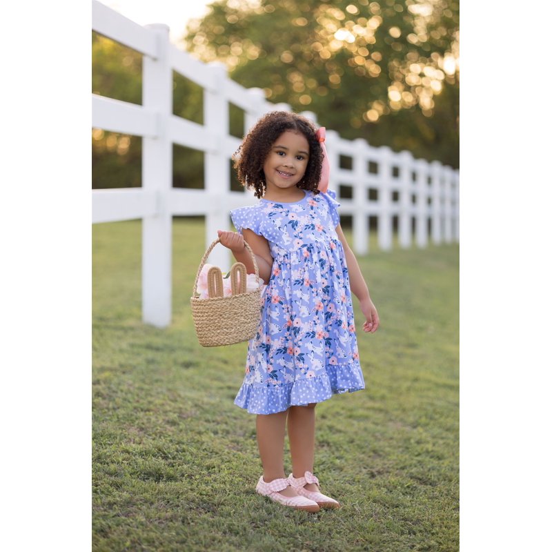 Peri Blue Toddler Girls Easter Bunny Meadow Dress & Short Set - 4T Variation