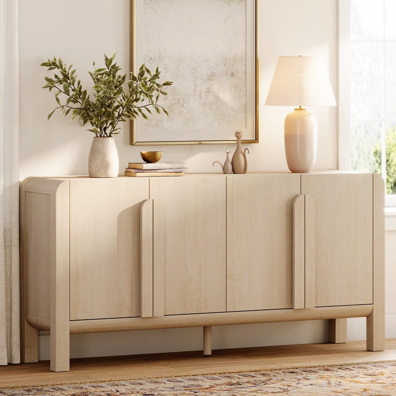 63" Modern Accent Cabinet with 4 Doors & Adjustable Shelves - Beige