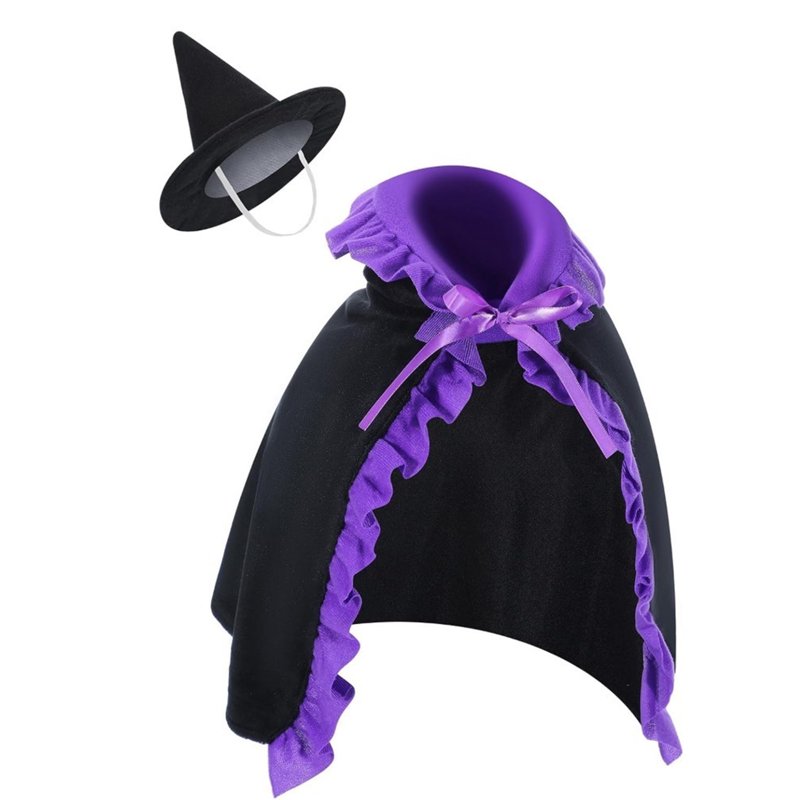 Halloween Purple Ruffled Witch Hat Cape for 23-Inch Plastic Goose - Yard Decor & Ornament Set Variation