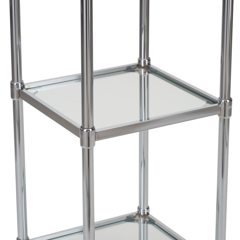 Over-the-Toilet Bathroom Storage Shelf - 3 Tier Freestanding Steel & Glass Tower - Chrome Finish