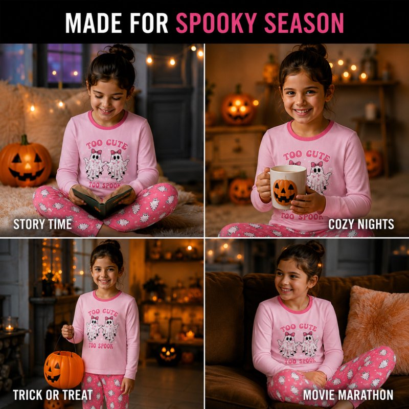 Pink Toddler Girls Halloween Pajama Set - 2T-12, Glow-in-the-Dark, 7-8