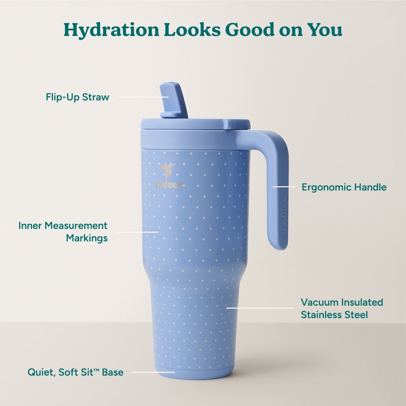 Chiller Go Travel Tumbler 34oz - Insulated Stainless Steel, Sky Blue Dots