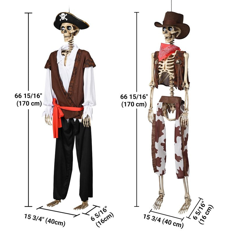 Halloween Life Size Skeleton with Cowboy Outfit - 5.6 ft Poseable Decor