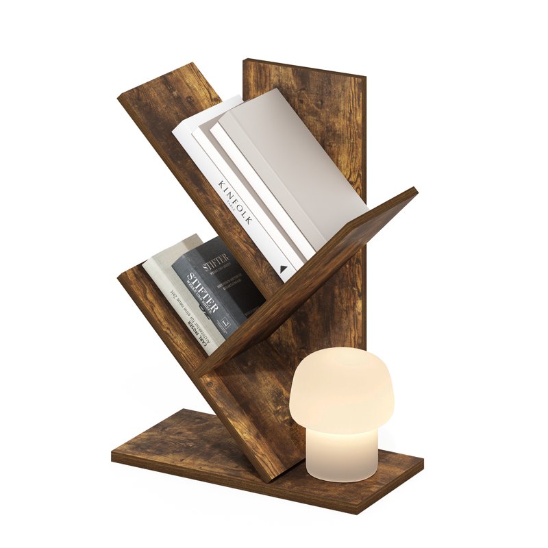 Tree Bookshelf - 3-Tier Floor Standing Bookcase in Amber Pine