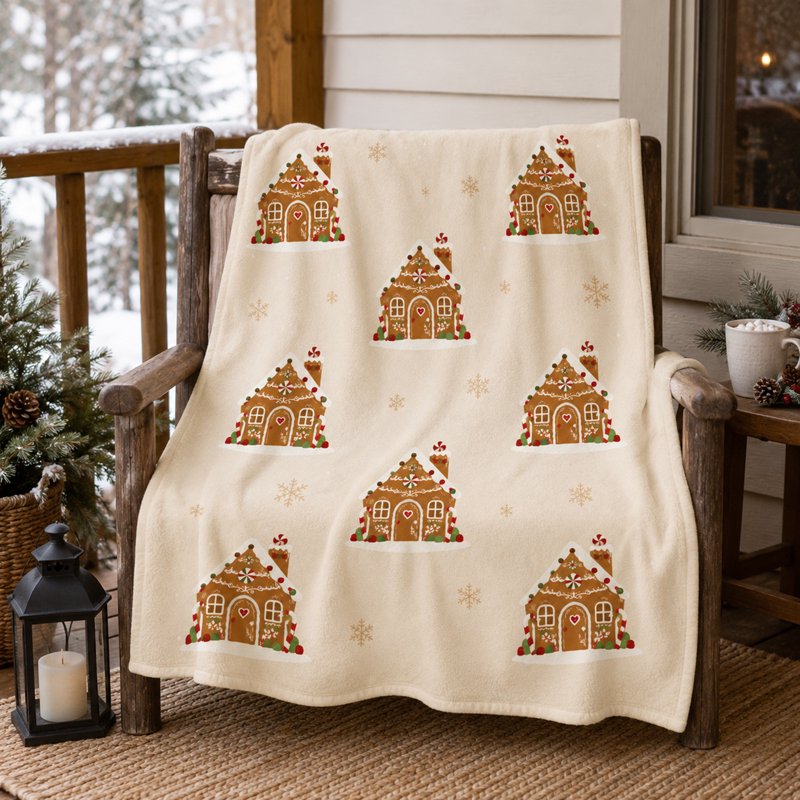 Throw Blanket Winter Flannel Gingerbread House - Neutral 59 x 39.37 inches