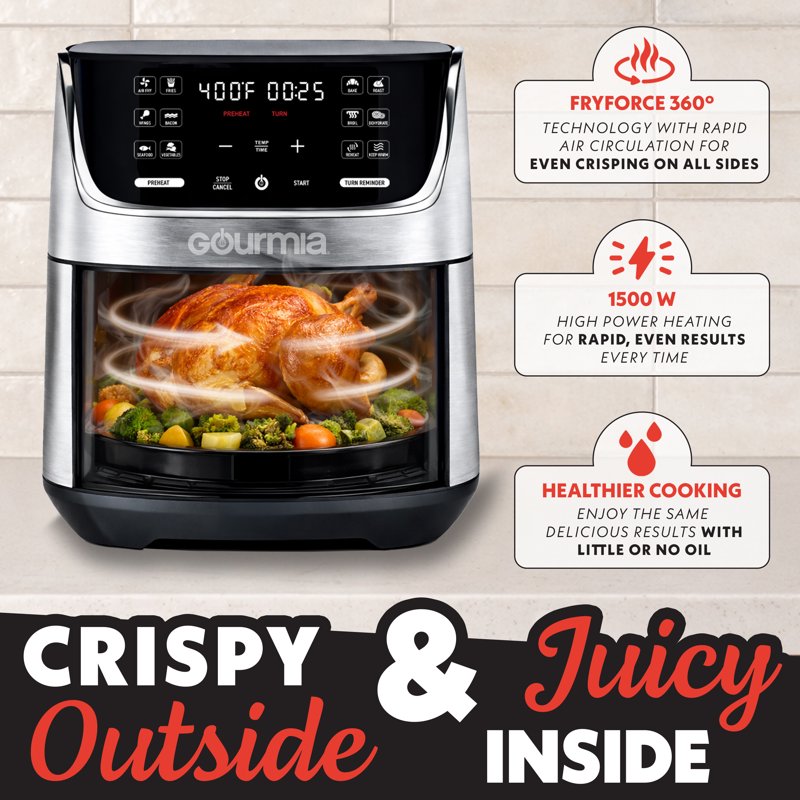 7 Qt Air Fryer with Digital Display - 12 Cooking Presets, Black/Silver