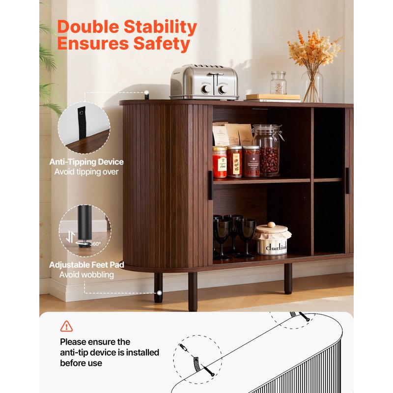 55-Inch Coffee Bar Cabinet with Sliding Doors - Walnut Finish