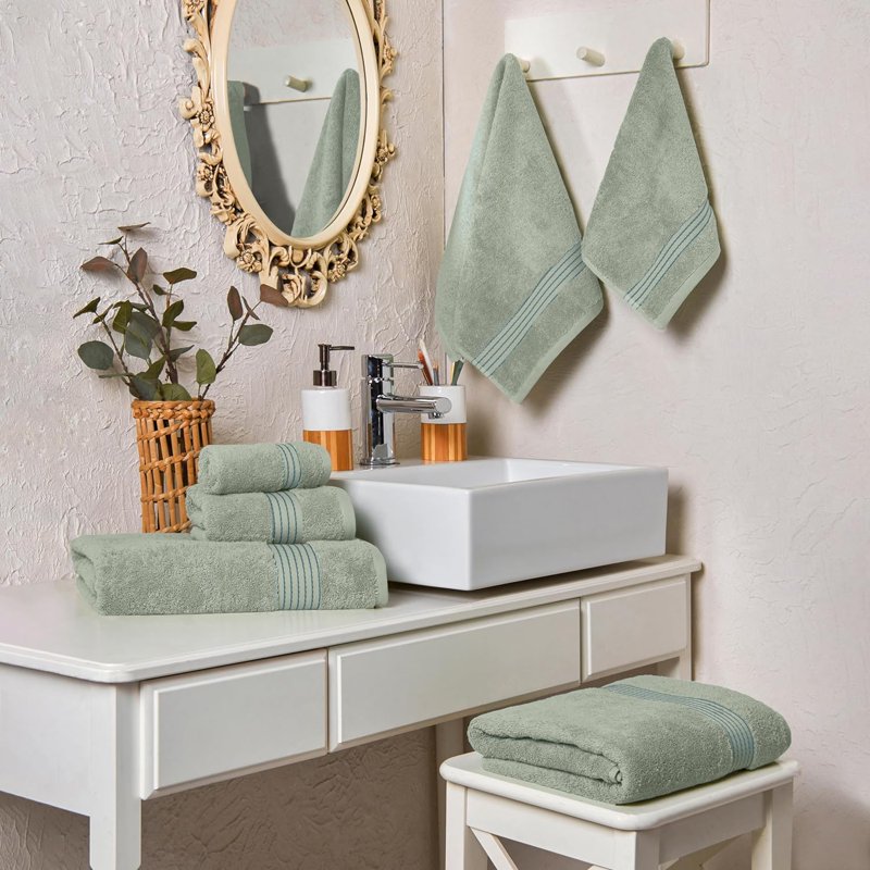 Mint Green Cotton Towel Set - 6-Piece Luxury Bathroom Towels