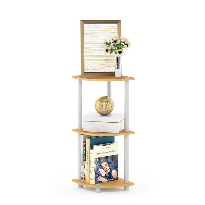 Furinno 3-Tier Round Tube Freestanding Shelving Unit - Beech & White