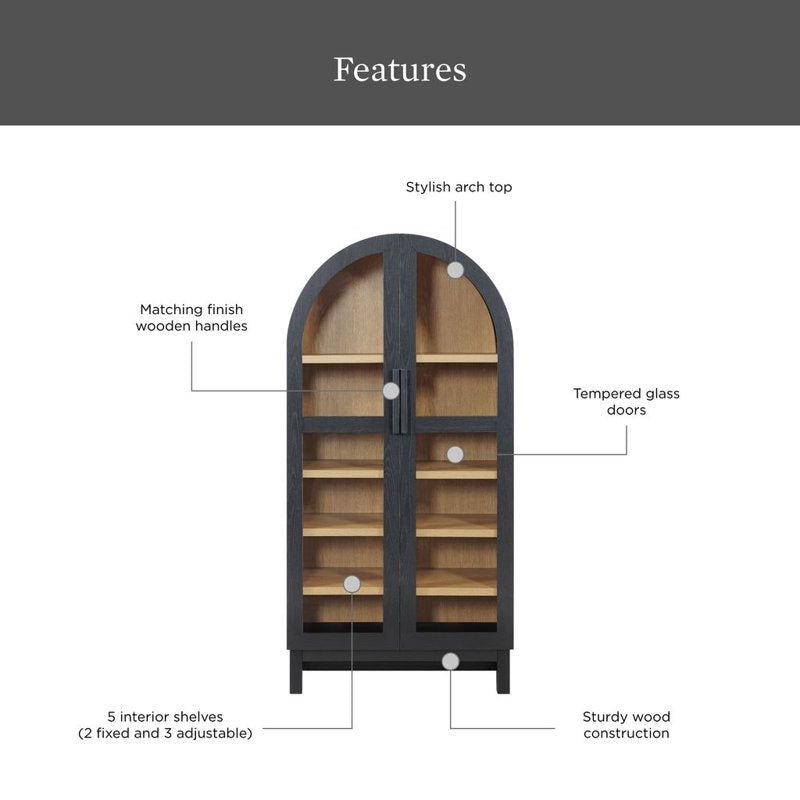 Better Homes & Gardens Juliet Arch Accent Cabinet - Black Finish with Glass Doors