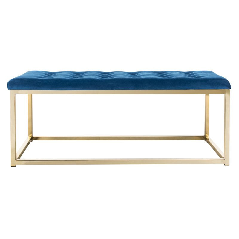 Contemporary Modern Glam Tufted Bench - Navy/Brass