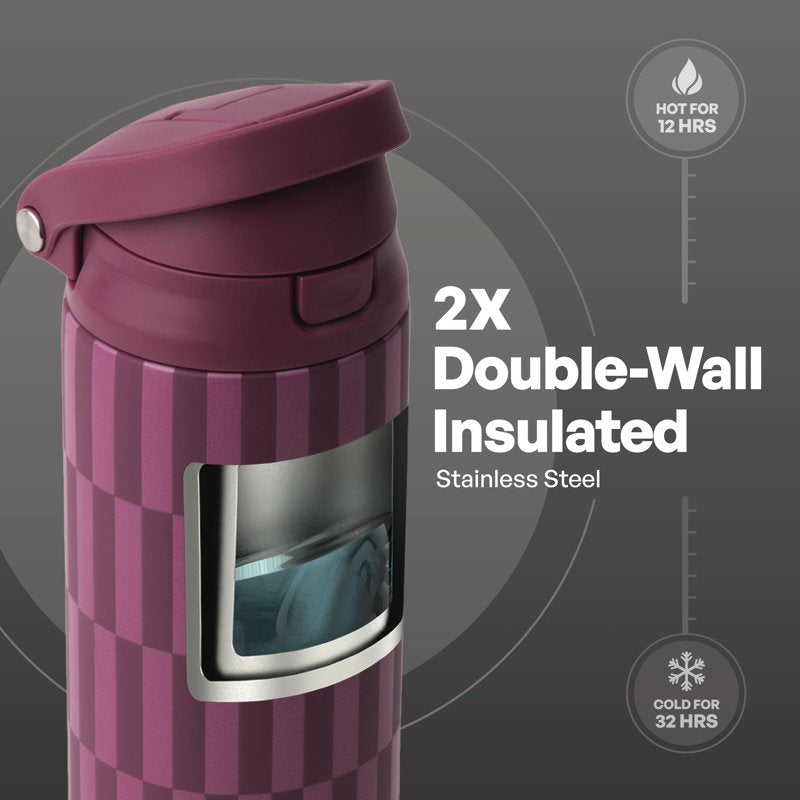 24oz Insulated Stainless Steel Water Bottle - Berry Print, 2-in-1 Lid