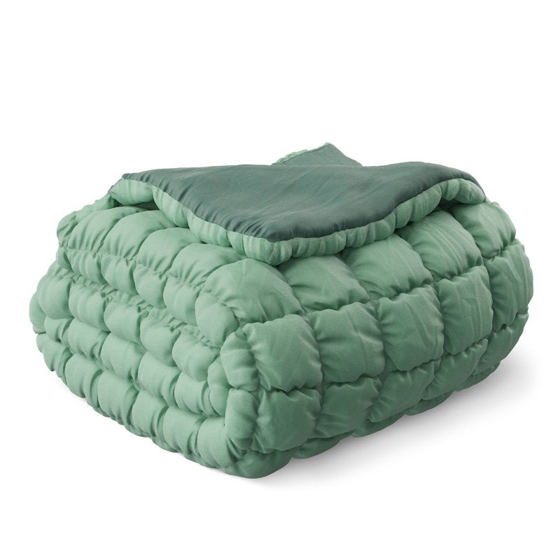 Kids Twin Comforter Set - Light Green Puffy Microfiber Bedding with Sham - 66x86 Inches
