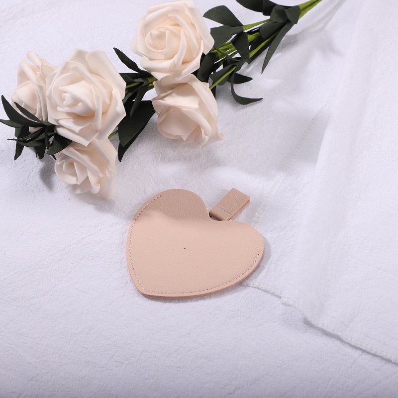Heart Shaped Compact Mirror with PU Leather Case - Portable Makeup Mirror