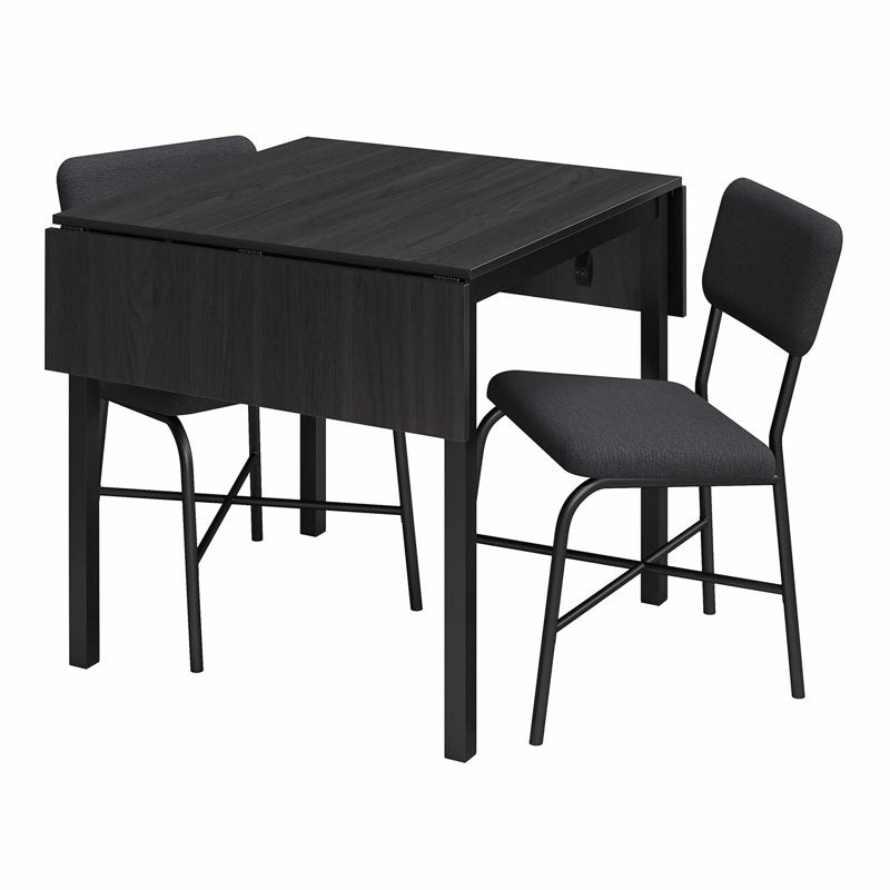 3-Piece Drop Leaf Dining Table Set with Chairs - Black