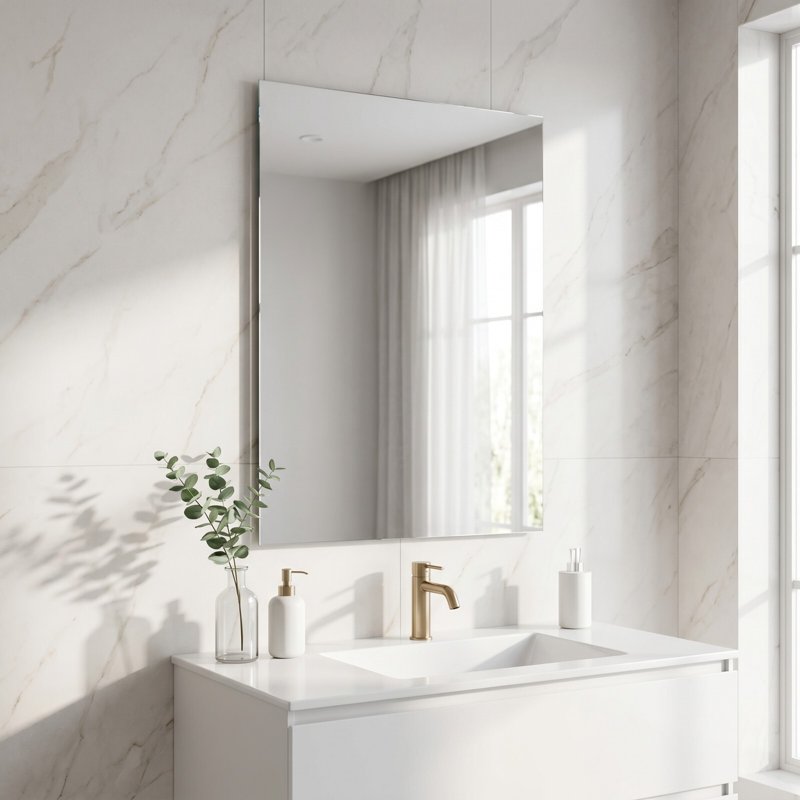 28x36 Inch Frameless Rectangular Bathroom Mirror - Polished Edges, Wall Mount