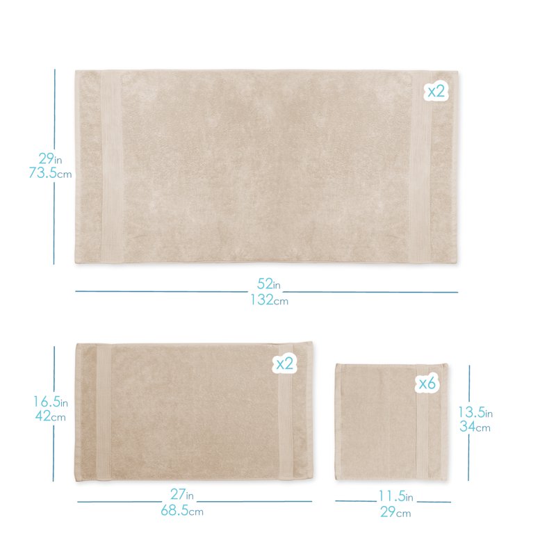 Clara Clark Bath Towels Set 4 Cream Body Towels & 2 Washcloths - 100% Cotton, Ultra Soft, Absorbent
