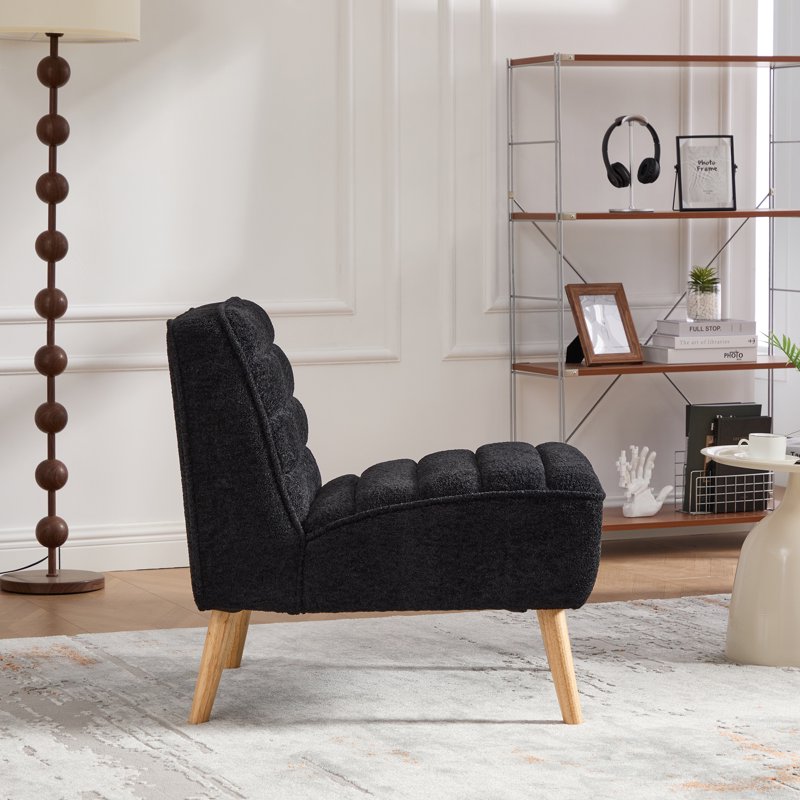 Black Armless Accent Chair - Upholstered Chenille with Rubber Wood Legs
