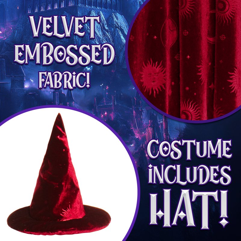 Men's Burgundy Wizard Costume One Size 42-44 Fantasy Cosplay Halloween