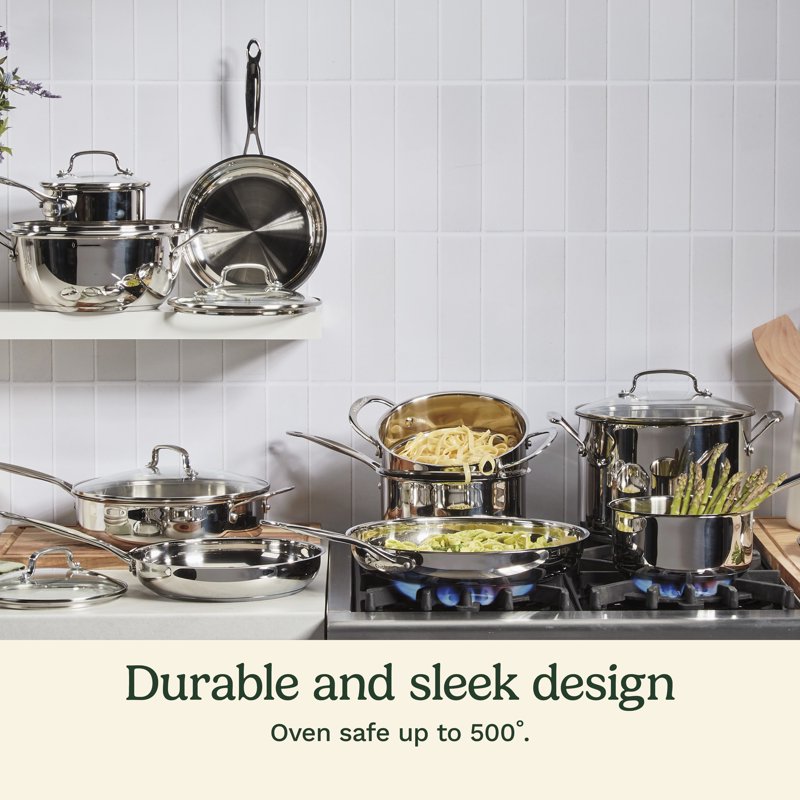 Stainless Steel Cookware Set - 17-Piece with Nonstick Interiors