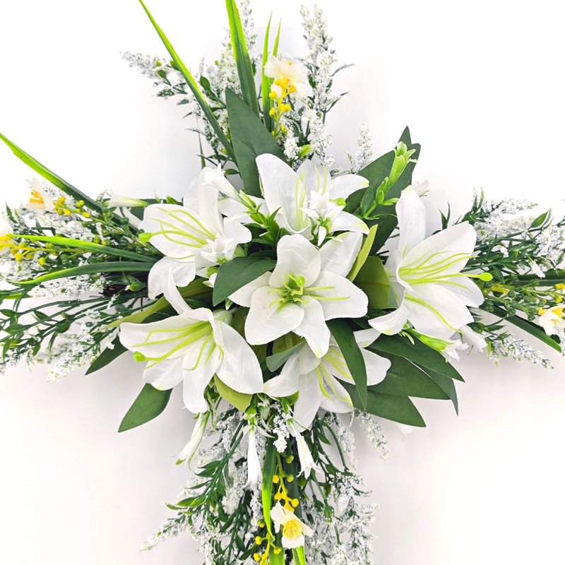 Easter Front Door Wreath Cross - 20 Inch Rustic Farmhouse Decoration - Variation B