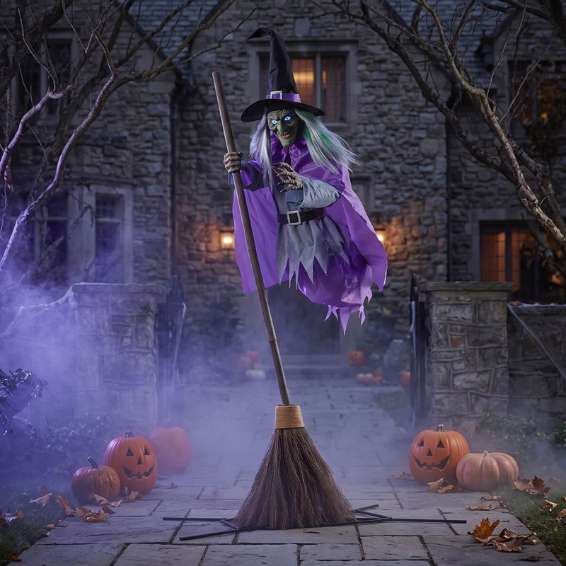 Outdoor Halloween Decorations 11.5 Ft Animated Hovering Witch with Sound & Lights