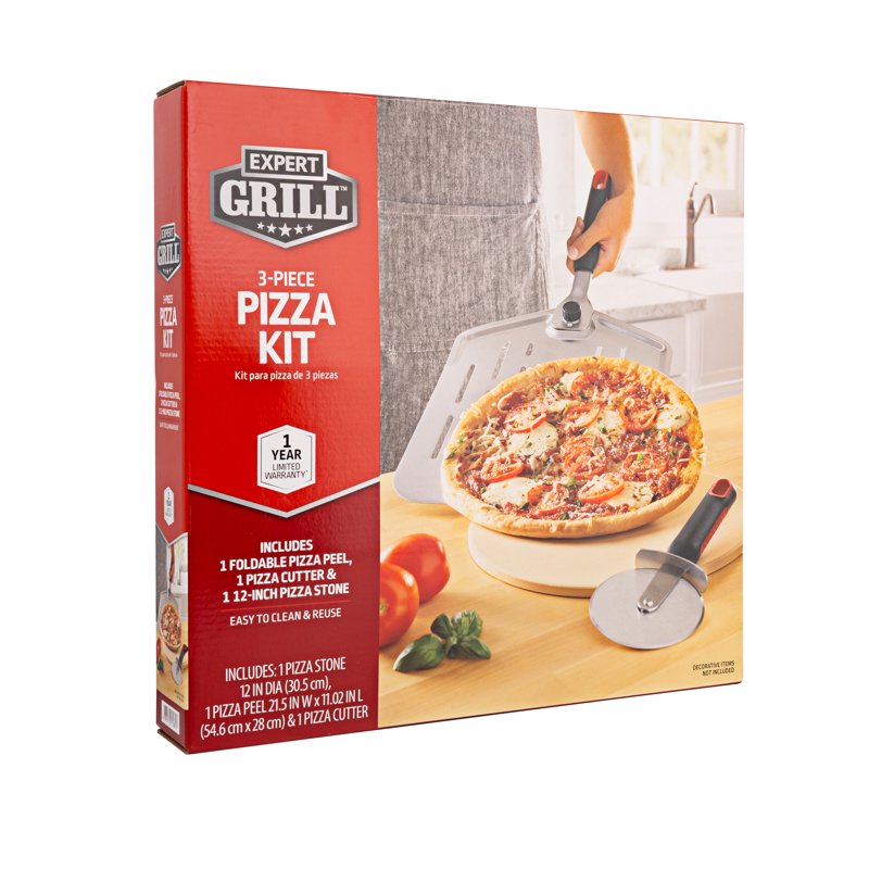 12" Round Cordierite Pizza Stone Set with Peel & Cutter - 3-Piece