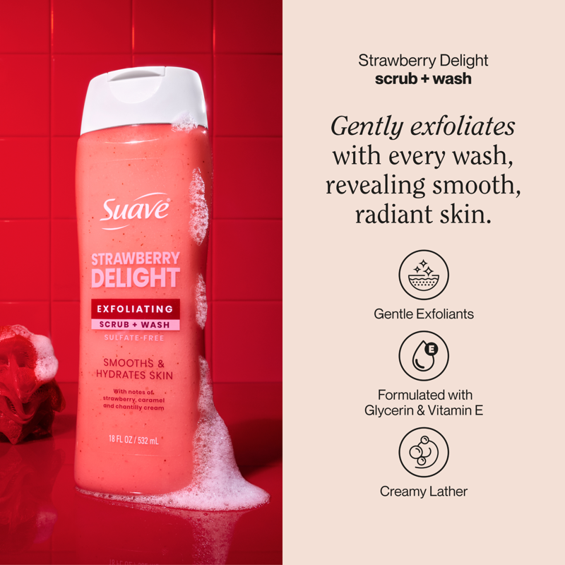 Strawberry Exfoliating Body Wash & Scrub - 6 Pack, Sulfate-Free Hydrating