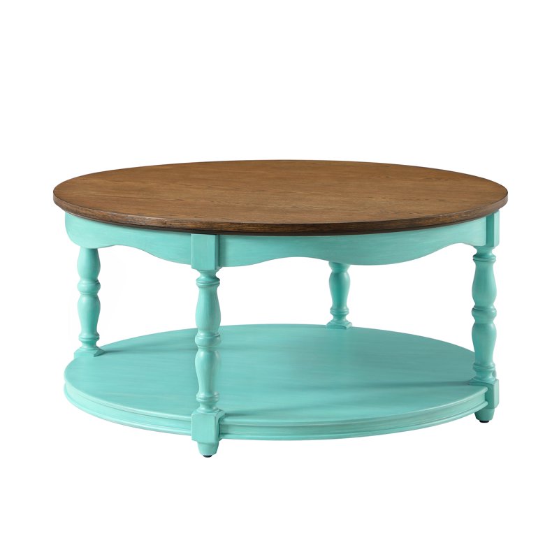 Round Coffee Table with Shelf - Teal